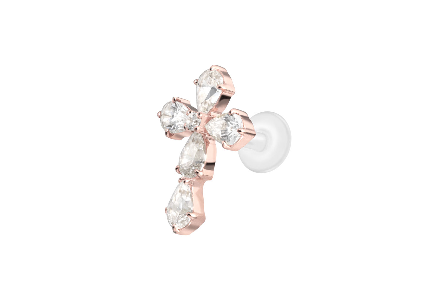 PTFE Labret Piercing mit Innengewinde + Titan-Aufsatz KRISTALLKREUZ